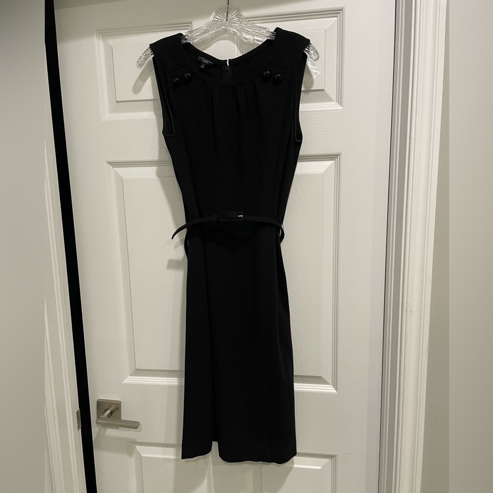 Talbots Elegant Black Midi Dress with Belt
